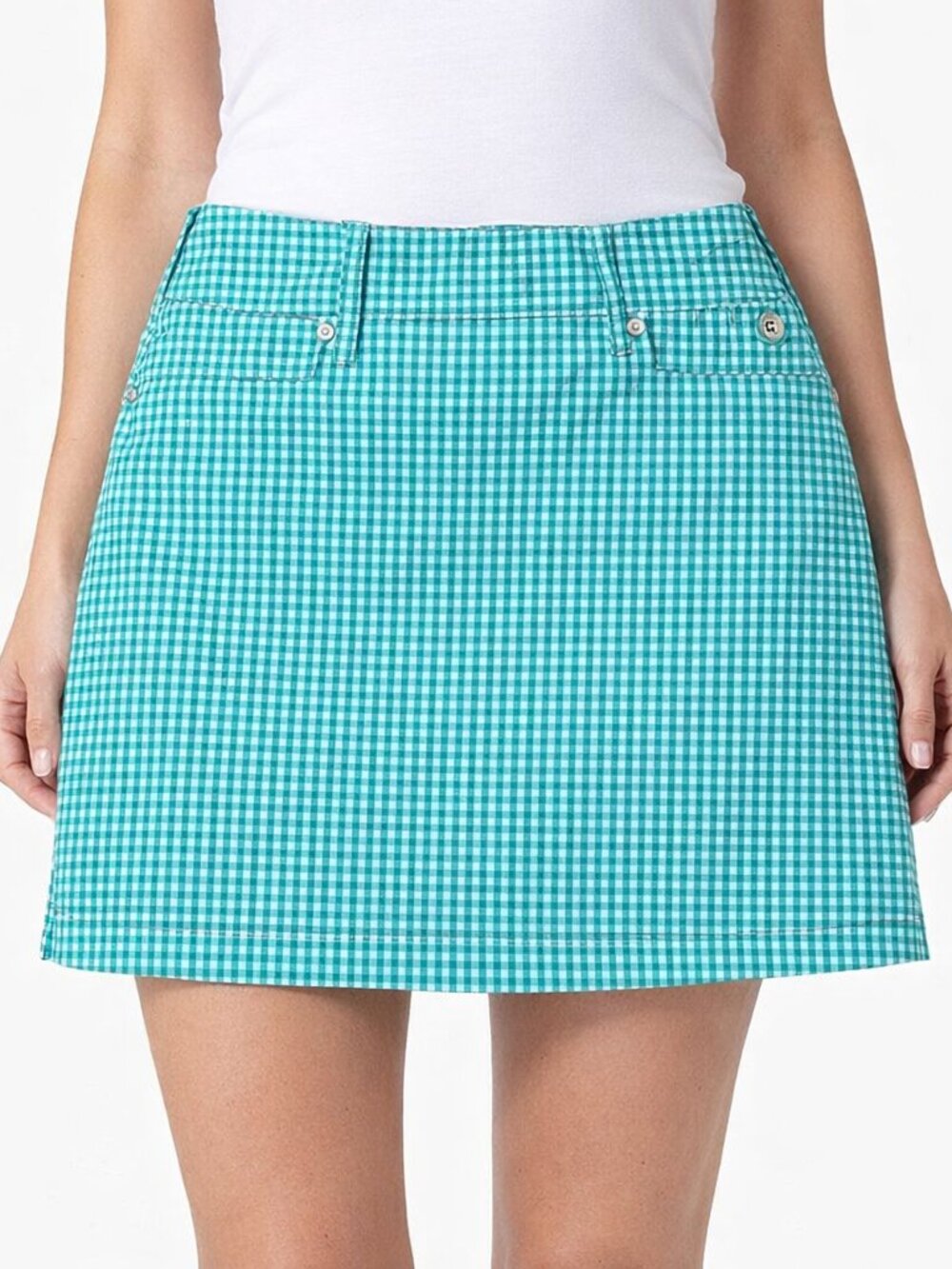NWOT Abacus Elite Golf Preppy Sports Skort Teal Gingham A-Line High Waisted 6